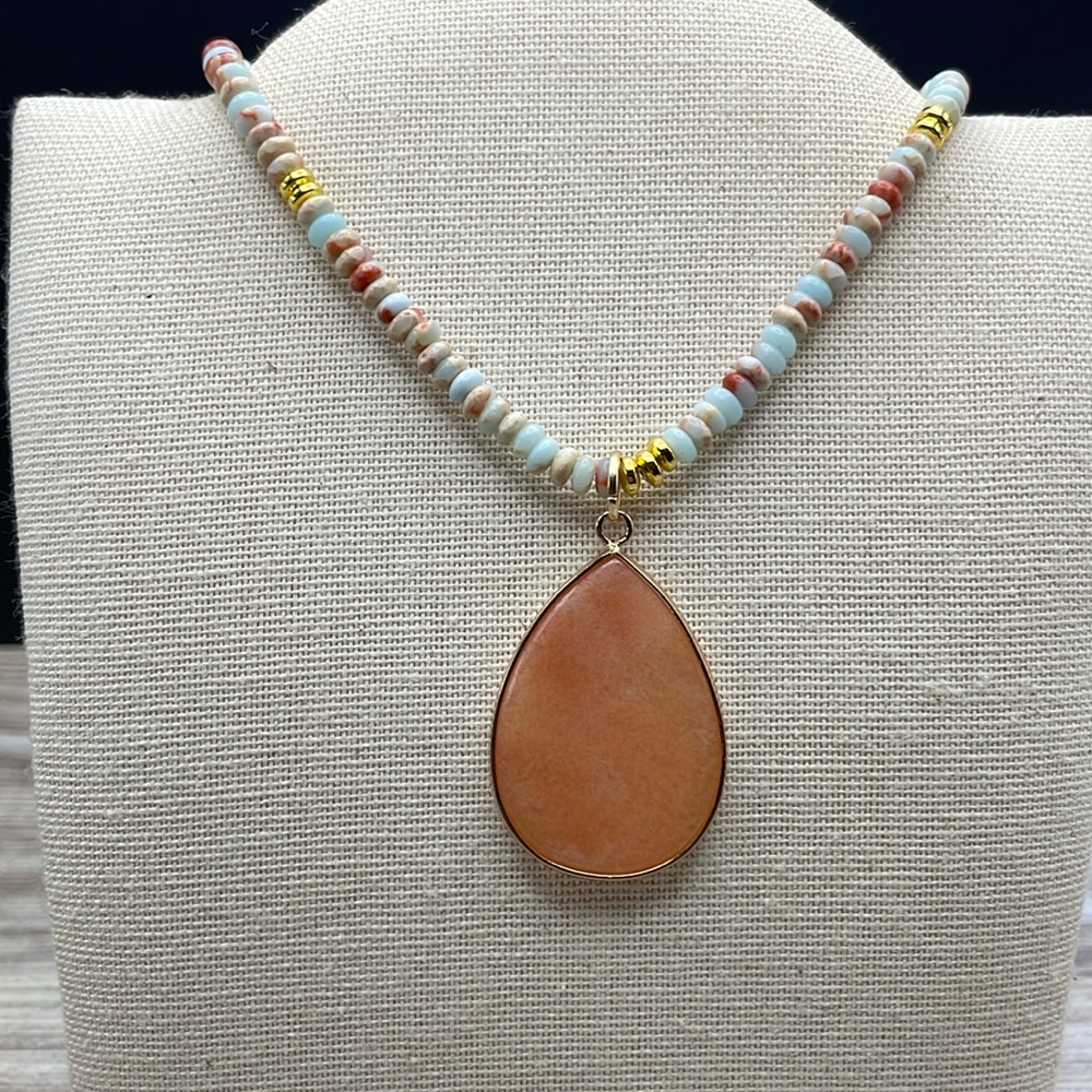 Pink Aventurine Pendant Mixed Gemstone Necklace